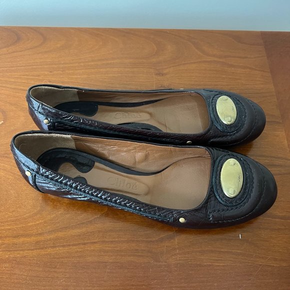 Chloé Brown Round-Toe Leather Flats - Size EU 37 - Picture 2 of 7
